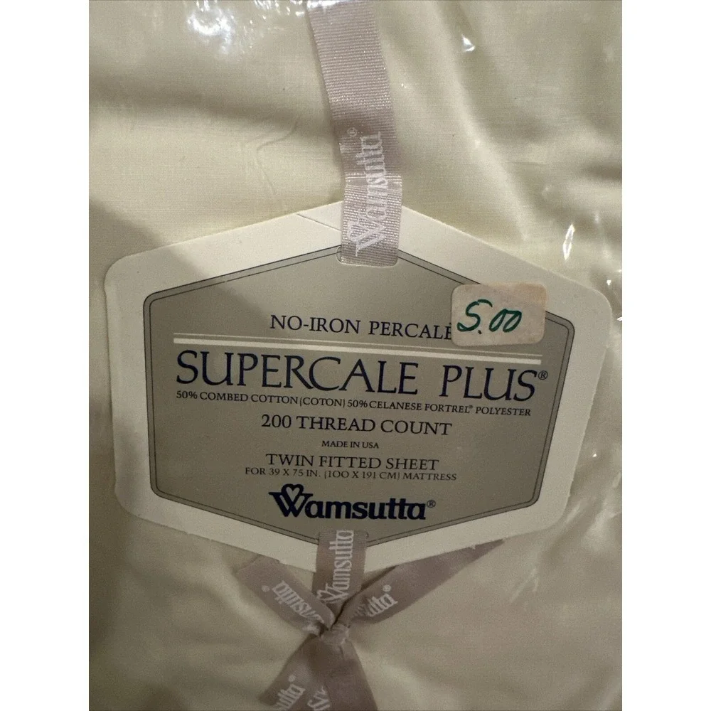 Vtg Wamsutta Supercale Plus 200 Thread Count Cotton Poly Twin Fitted Sheet Cream